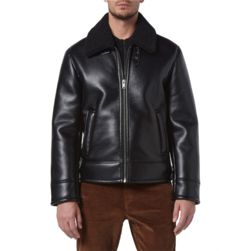 Andrew Marc New York Cadman Faux Sherling Trim Faux Leather Jacket