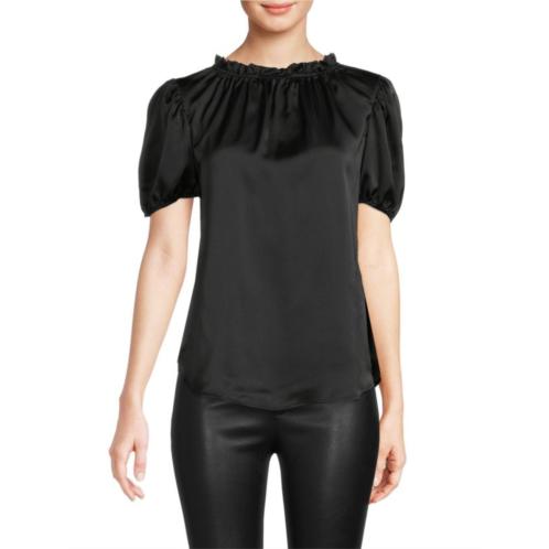 Renee C. Puff Sleeve Ruffle Satin Top