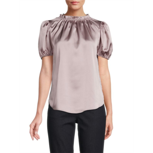 Renee C. Puff Sleeve Ruffle Satin Top