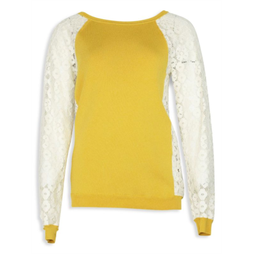 Moschino Cheap And Chic Knit Sweater With Lace Sleeves In Yellow Rayon