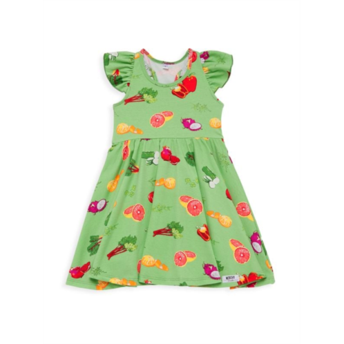 Worthy Threads Babys, Little Girls & Girls Ruffle Sleeve Green Market Twirly Dress
