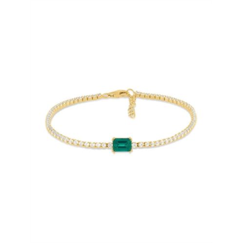 Saks Fifth Avenue 14K Yellow Goldplated Sterling Silver, Created Emerald & Created White Sapphire Bracelet