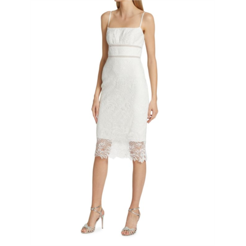 ML Monique Lhuillier Allover Lace Knee Length Sheath Cocktail Midi Dress