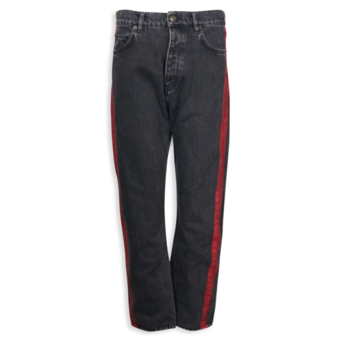 Balenciaga Denim Jeans With Red Stripe Detail In Black Cotton