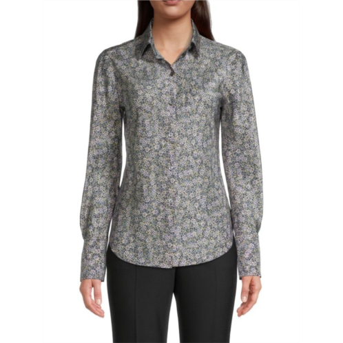 Rebecca Taylor Violet Fleur Silk Button Down Shirt