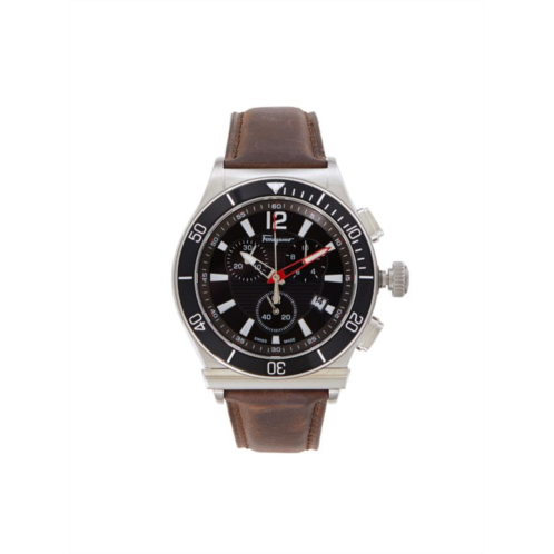 FERRAGAMO 44MM Stainless Steel Leather Strap Chronograph Watch