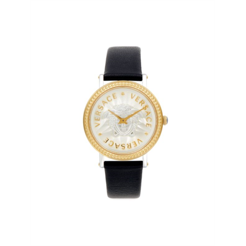 Versace 37MM Goldtone Stainless Steel & Leather Strap Watch