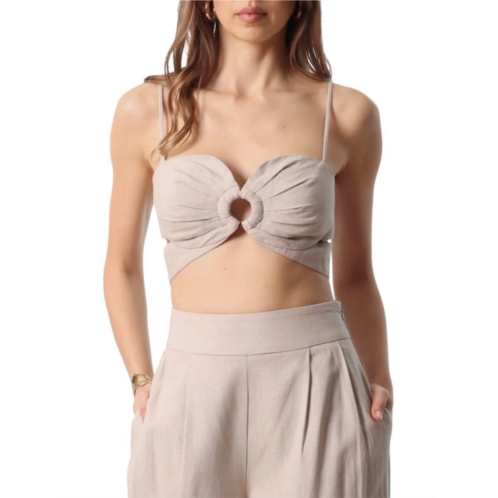 Avec Les Filles Linen Blend Tie Back Crop Top