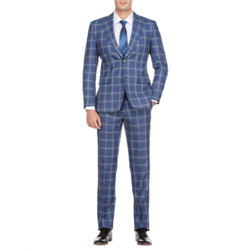 English Laundry Slim Fit Peak Lapel Plaid Suit