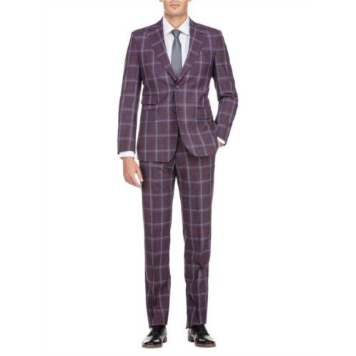 English Laundry Slim Fit Peak Lapel Windowpane Wool Blend Suit