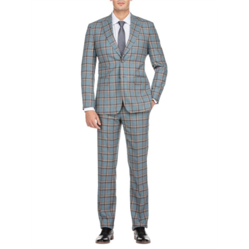 English Laundry Slim Fit Plaid Wool Blend Suit