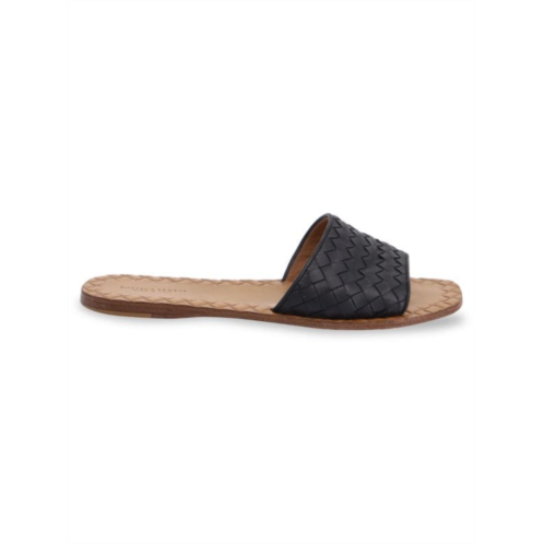 Bottega Veneta Intreciatto Slip On Slides In Black Leather Sandals