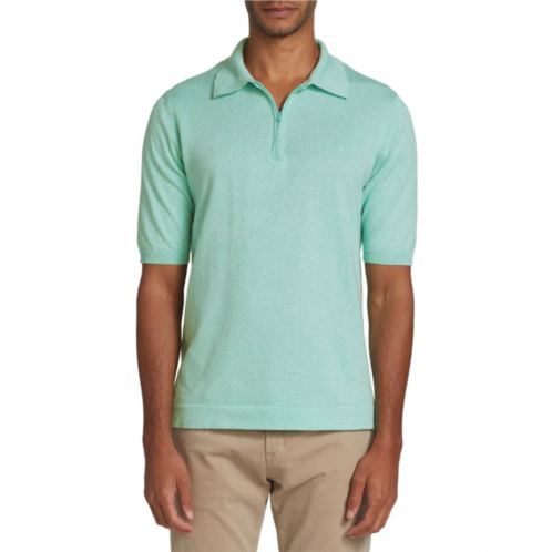 Saks Fifth Avenue COLLECTION Square Textured Zip Polo Shirt