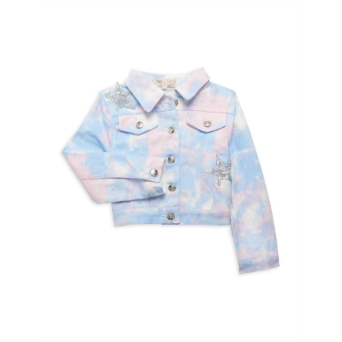 Baby Sara Little Girls Tie Dye Sequin Unicorn Denim Jacket