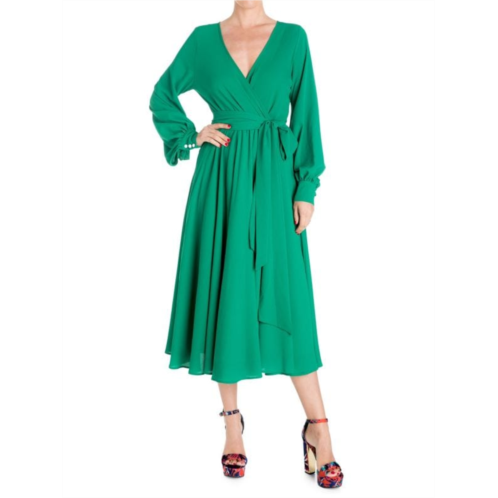 MEGHAN LA Venus Belted Wrap Midi Dress