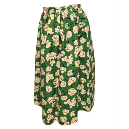 Rochas Floral Print Pleated Maxi Skirt In Green Cotton