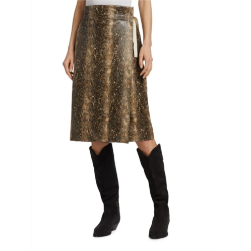 Ganni Snake Embossed Faux Leather Wrap Skirt
