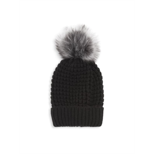 Adrienne Landau Faux Fur Pom Knit Hat