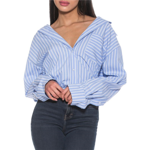 Alexia Admor Tammi Striped Cotton Button Up Shirt