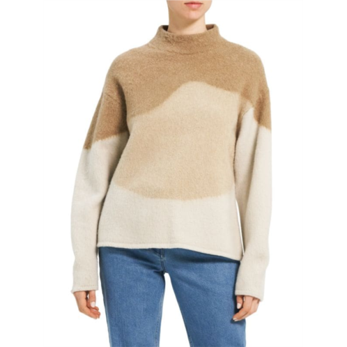 Theory Tricolor Brushed Intarsia Sweater