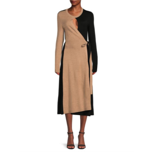 Akris punto Colorblock Virgin Wool Wrap Dress