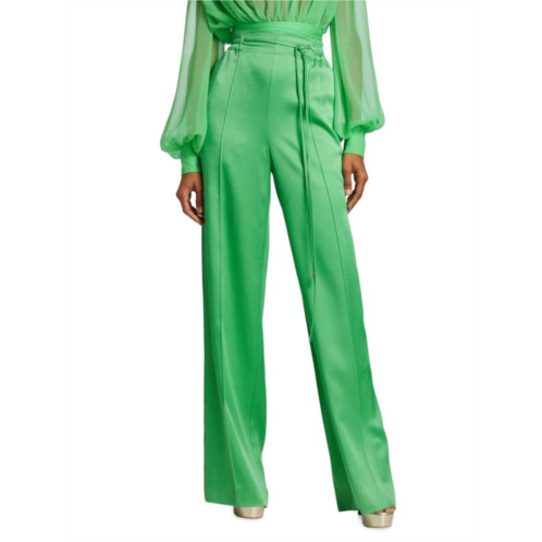 Oscar de la Renta Drawstring Tiewaist Wide Leg Pants