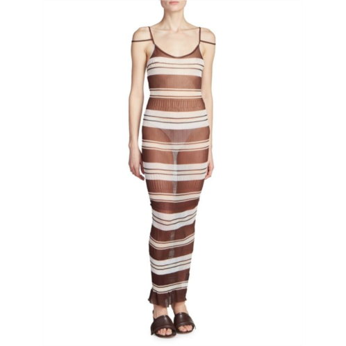 Jacquemus Sheer Pleated Striped Maxi Dress