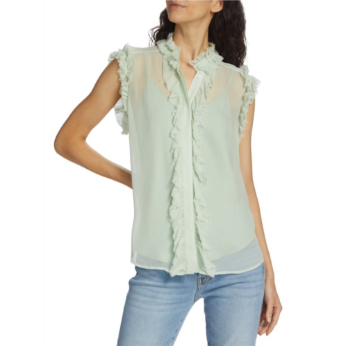 7 For All Mankind Ruffled Cotton Sleeveless Blouse