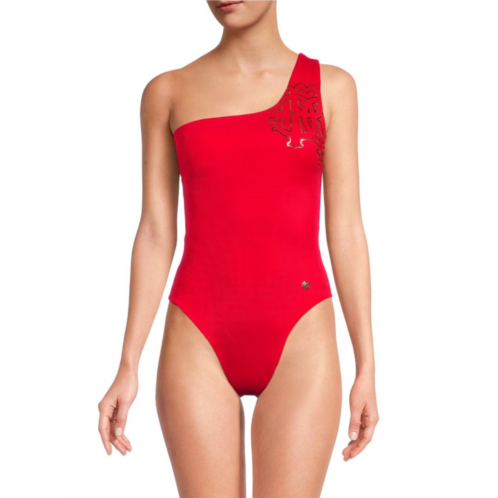 Roberto Cavalli Logo One Shoulder One-Piece Swimsuit