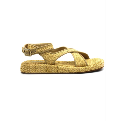 Gia Borghini Woven Raffia Flat Ankle Strap Sandals