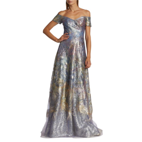 Rene Ruiz Collection Printed Sequin Fit & Flare Gown