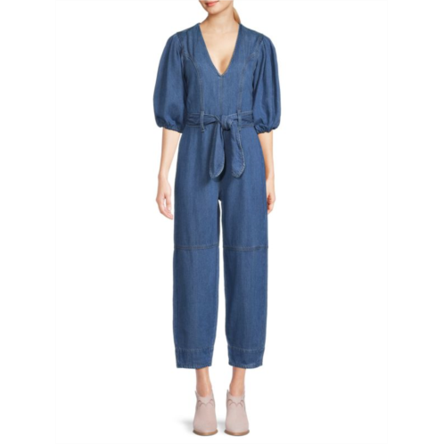 7 For All Mankind Puff Sleeves Denim Jumpsuit