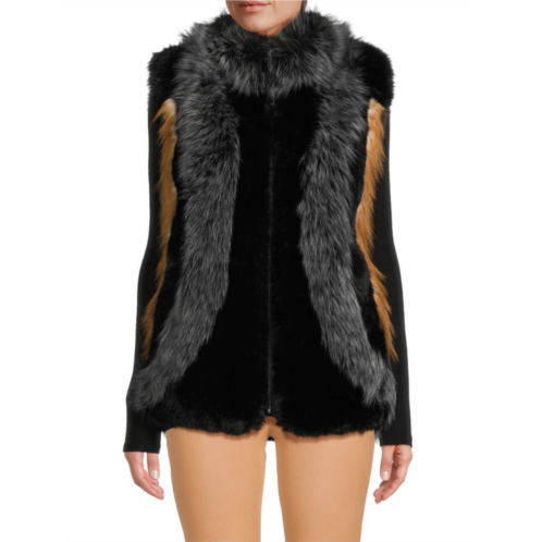 BELLE FARE Multicolor Faux Fur Zip Up Vest