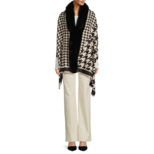 BELLE FARE Print Wool Blend & Faux Fur Trim Ruana