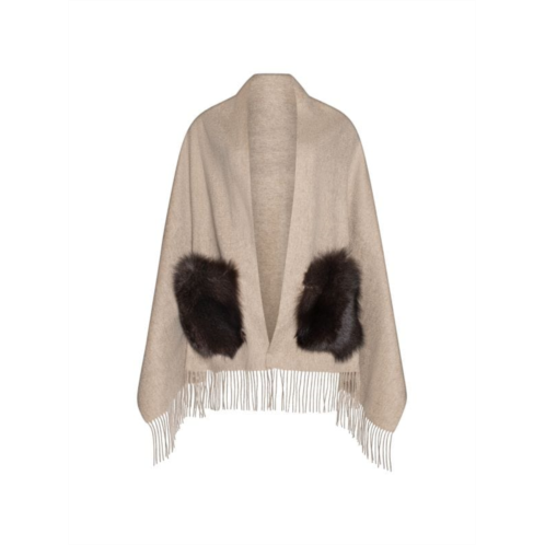 WOLFIE FURS Made For Generations Toscana Shearling Trim Cashmere Blend Shawl