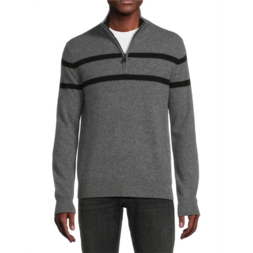 Saks Fifth Avenue Striped 100% Cashmere Quarter Zip Sweater