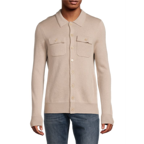 Saks Fifth Avenue Merino Wool Blend Shirt Style Cardigan