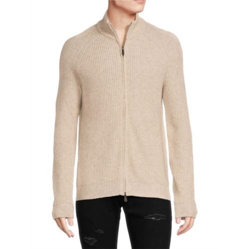 Saks Fifth Avenue Merino Wool Blend Shaker Full Zip Sweater