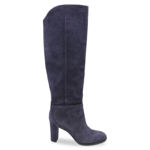 Jimmy Choo Madalie Knee Boots In Navy Blue Suede Boots