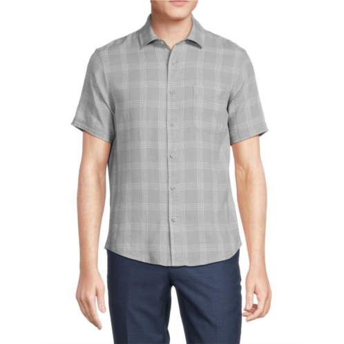 Saks Fifth Avenue Linen Blend Plaid Button Down Shirt