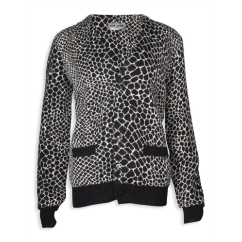 Saint Laurent Animal Print Cardigan In Black And White Mohair Wool