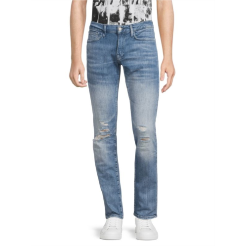 Frame Mid Rise Distressed Slim Fit Jeans