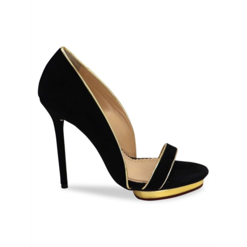 Charlotte Olympia Christine Open Toe Sandals In Black Suede Heels Pumps