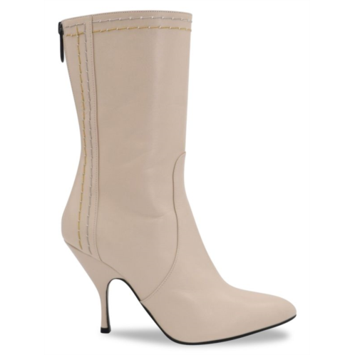 Bottega Veneta Mid Calf Stitched Boots In Beige Leather Boots