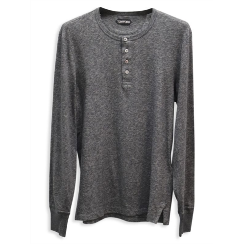 Tom Ford Buttoned-Up Long Sleeve T-Shirt In Grey Cotton