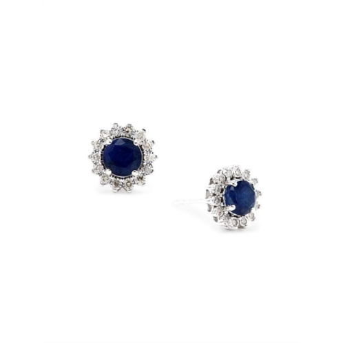 Effy 14K White Gold, Natural Sapphire & Diamond Stud Earrings