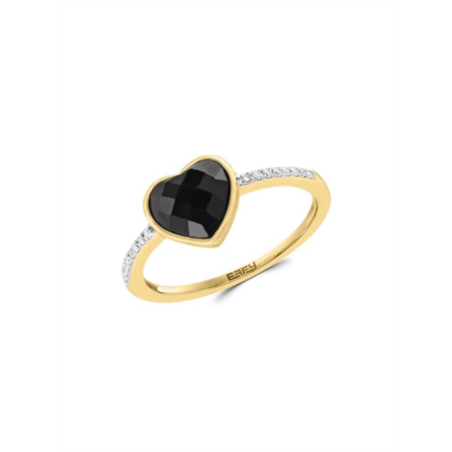 Effy 14K Yellow Gold, Onyx & Diamond Heart Ring