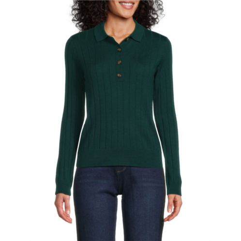 Saks Fifth Avenue Merino Wool Blend Ribbed Polo Sweater