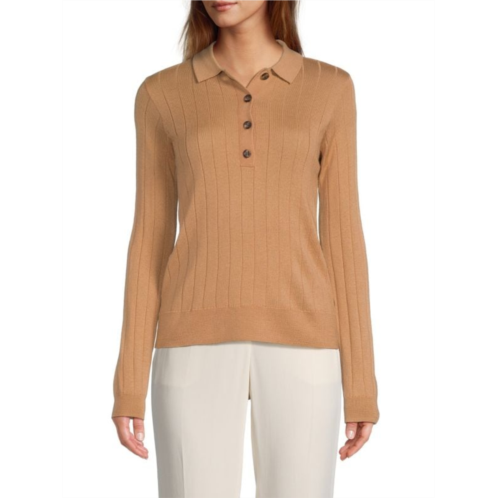 Saks Fifth Avenue Merino Wool Blend Ribbed Polo Sweater