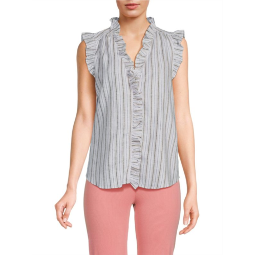 Ellen Tracy Ruffle Trim Linen Blend Top